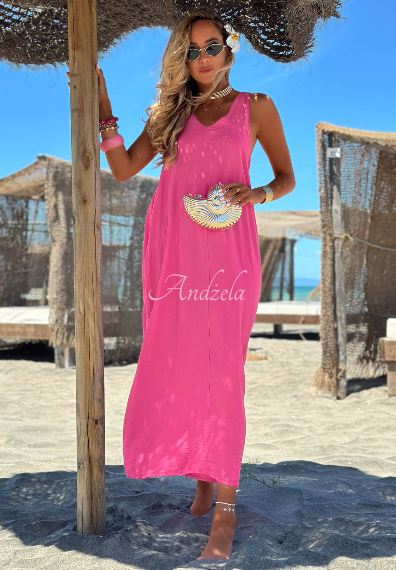 Maxikleid aus Viskose mit Trägern The Shoreline Fuchsia