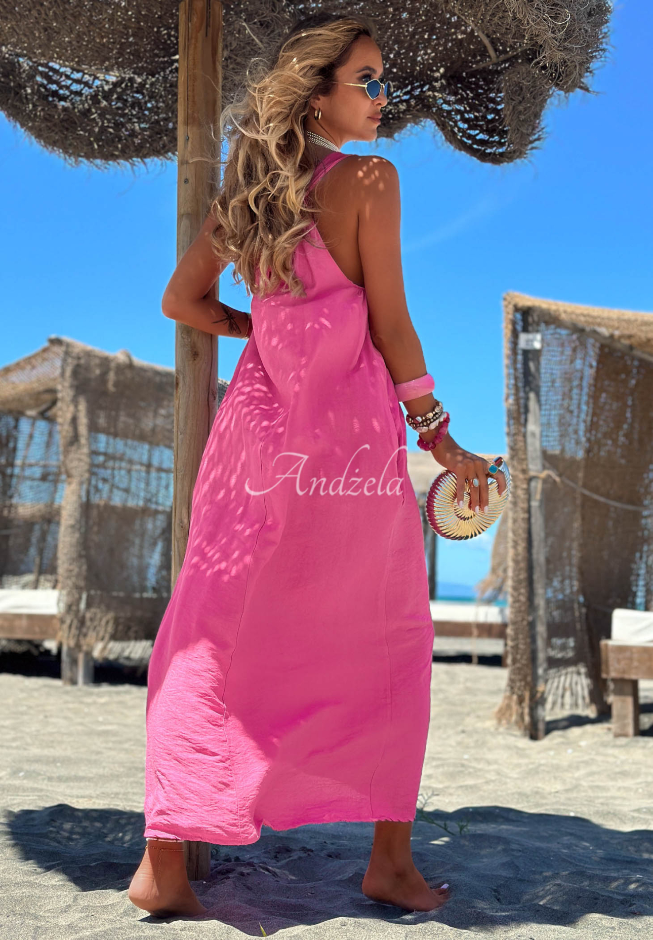 Maxikleid aus Viskose mit Trägern The Shoreline Fuchsia