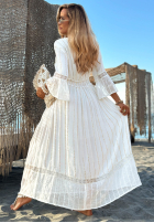 Kleid maxi ze złotymi haftami boho Sorelle Sun Weiß