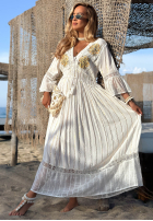 Kleid maxi ze złotymi haftami boho Sorelle Sun Weiß