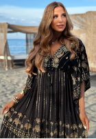 Kleid maxi ze złotymi haftami boho Palm Royale Schwarz