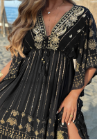 Kleid maxi ze złotymi haftami boho Palm Royale Schwarz