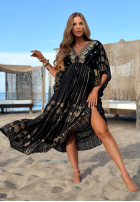 Kleid maxi ze złotymi haftami boho Palm Royale Schwarz