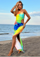 Asymetryczna Kleid maxi Mit Muster Hawaii Papaya żółto-Orange