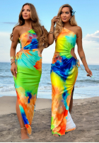 Asymetryczna Kleid maxi Mit Muster Hawaii Papaya żółto-Orange
