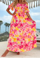 Kwiecista sukienka Kleid im spanischen Stil maxi z falbankami Bloom Coast pomarańczowo-Rosa