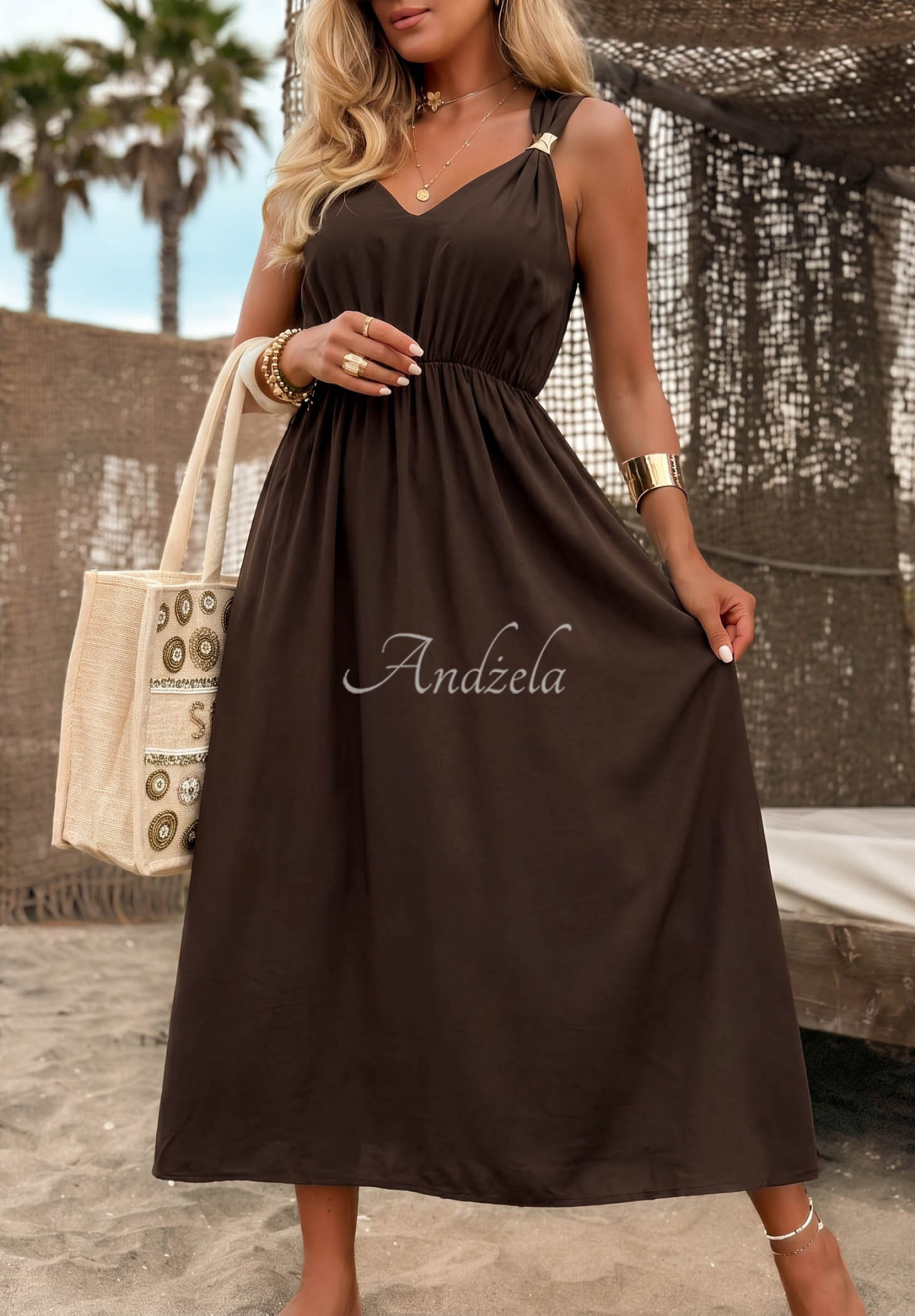 Trägerkleid aus Viskose Island Shine Schokoladenbraun
