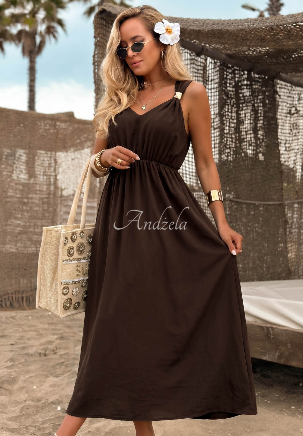 Trägerkleid aus Viskose Island Shine Schokoladenbraun