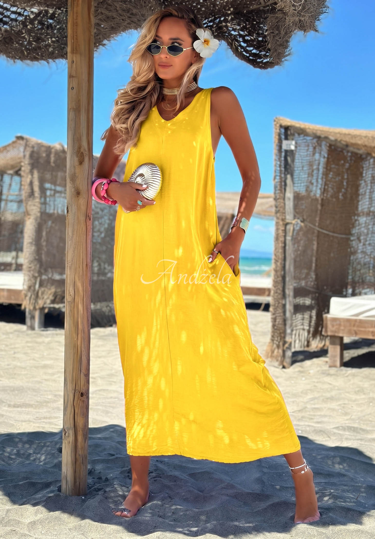 Maxikleid aus Viskose mit Trägern The Shoreline Gelb