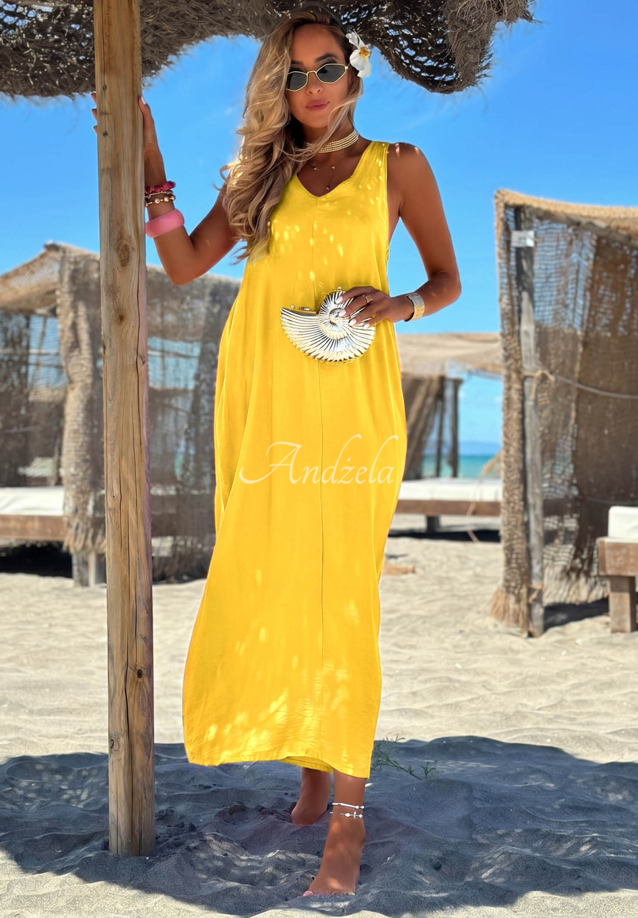 Maxikleid aus Viskose mit Trägern The Shoreline Gelb