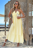 Kleid midi na ramiączkach z falbankami Summer Darling Gelb