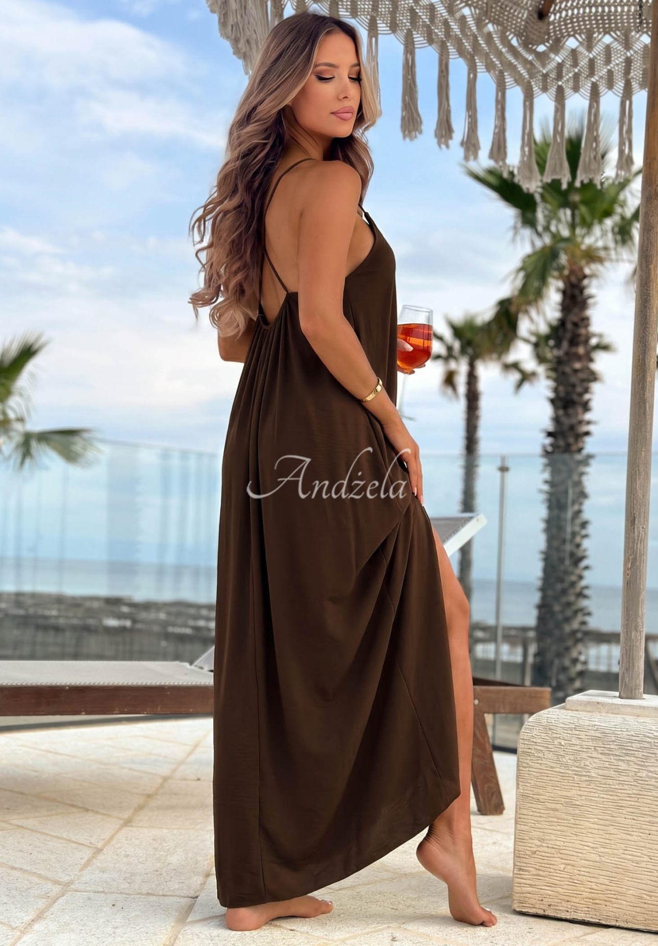 Maxikleid mit Trägern Ocean Mist Schokoladenbraun