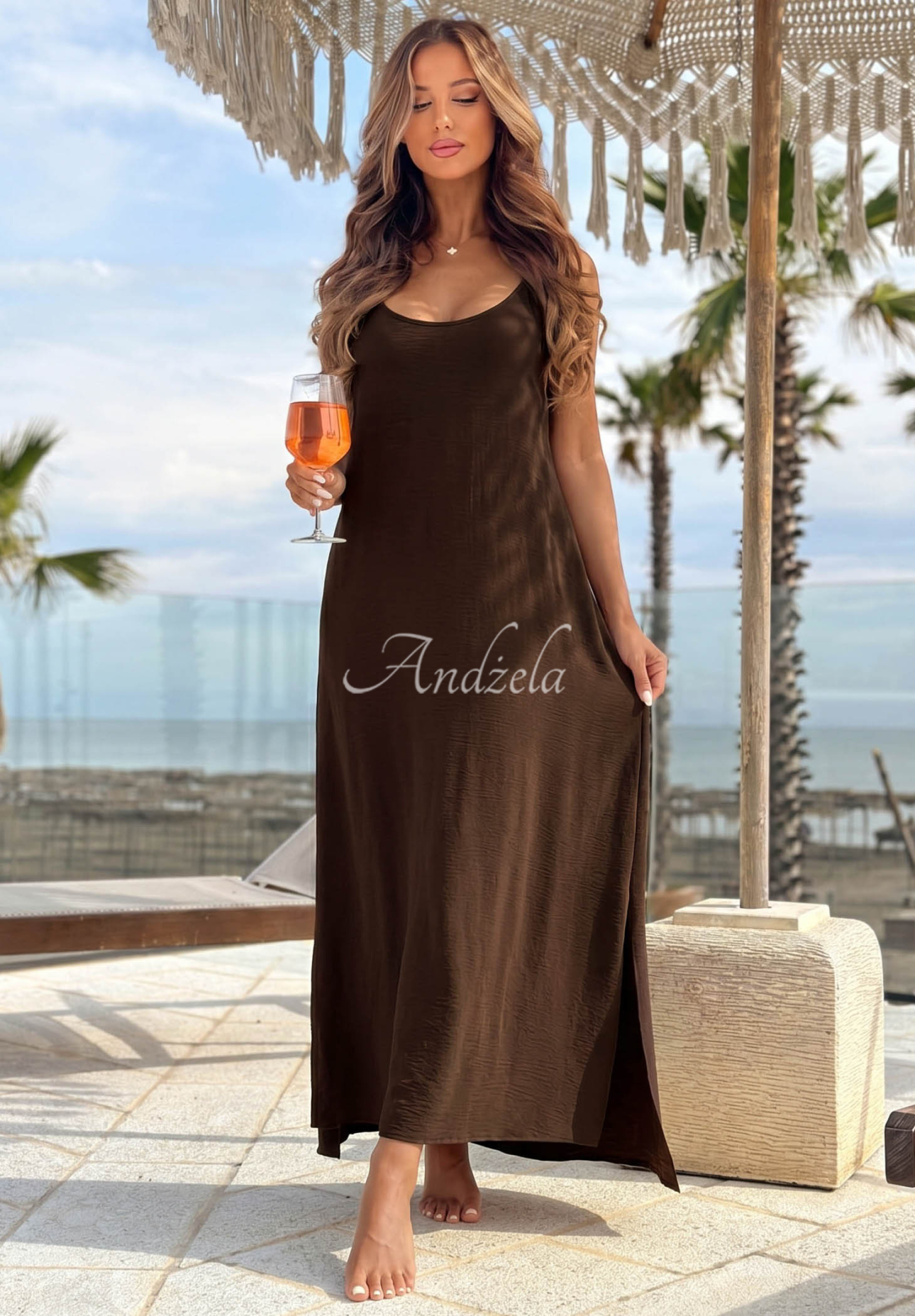Maxikleid mit Trägern Ocean Mist Schokoladenbraun
