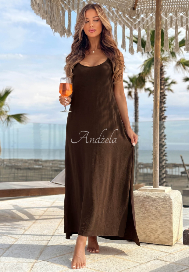 Maxikleid mit Tr&auml;gern Ocean Mist Schokoladenbraun