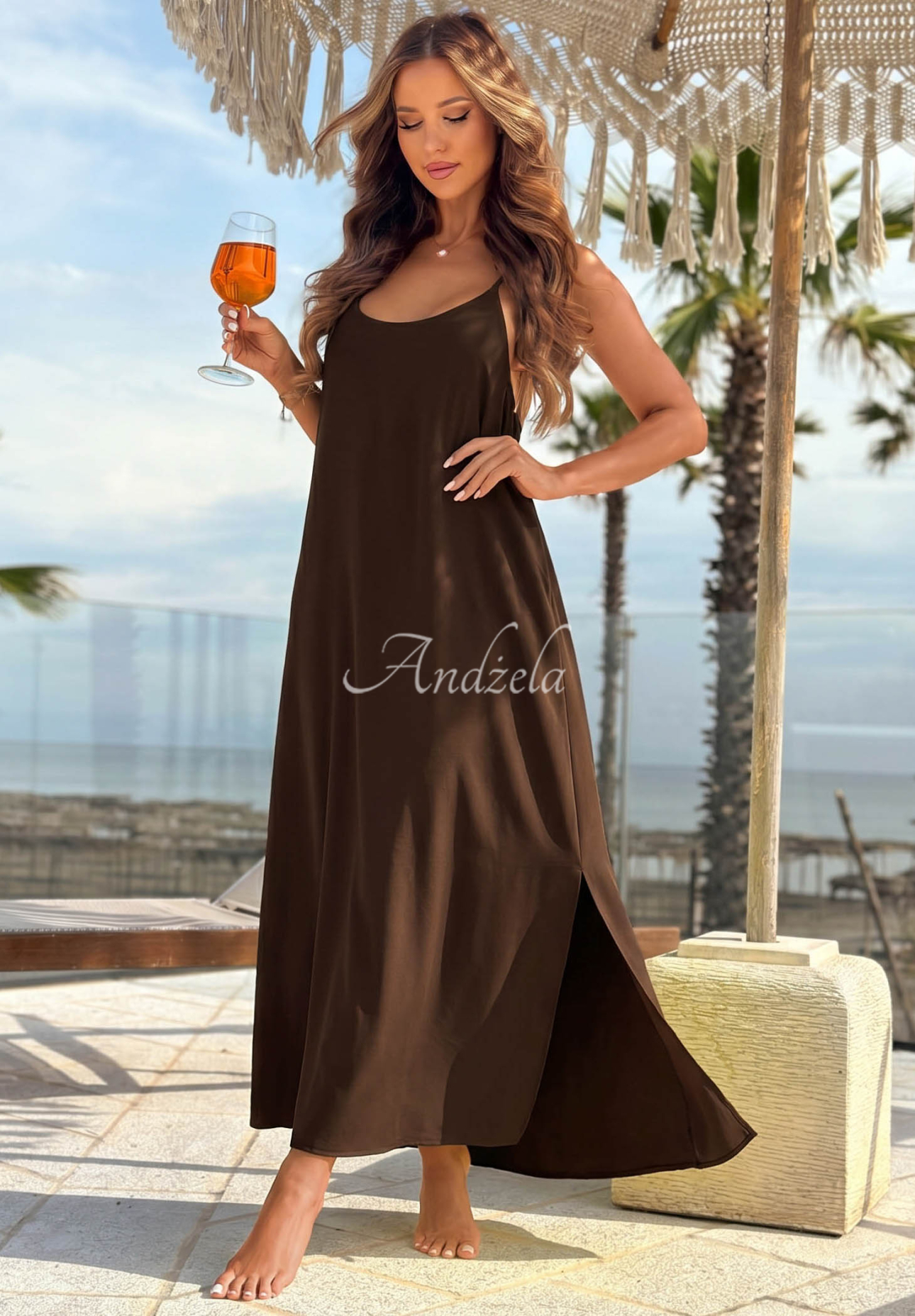 Maxikleid mit Trägern Ocean Mist Schokoladenbraun