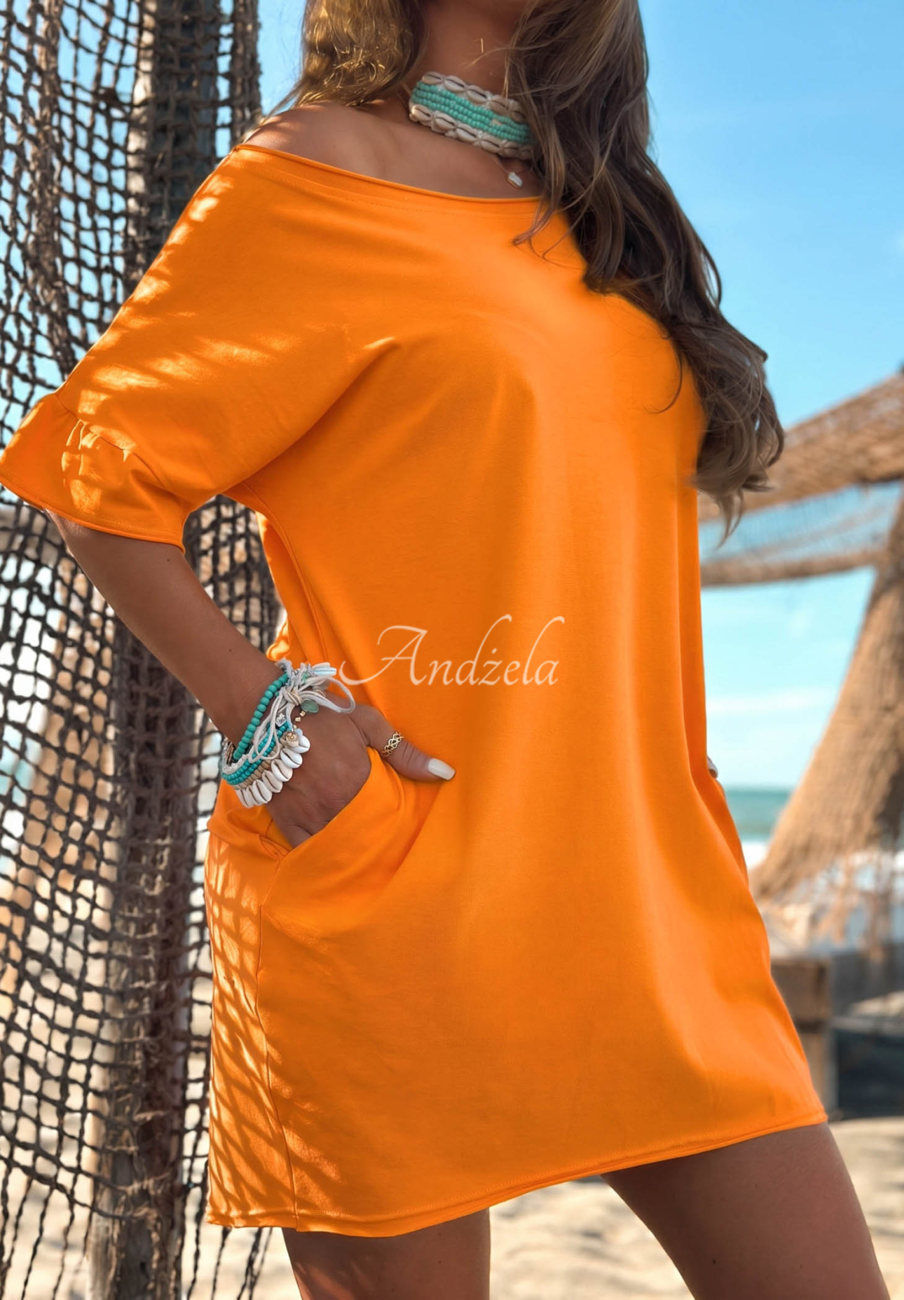Baumwollkleid mit kurzen Ärmeln Morning Sun Orange