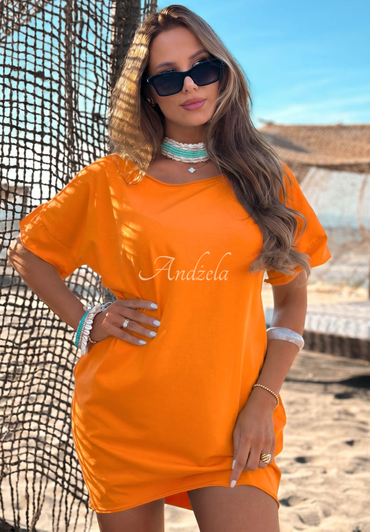 Baumwollkleid mit kurzen Ärmeln Morning Sun Orange