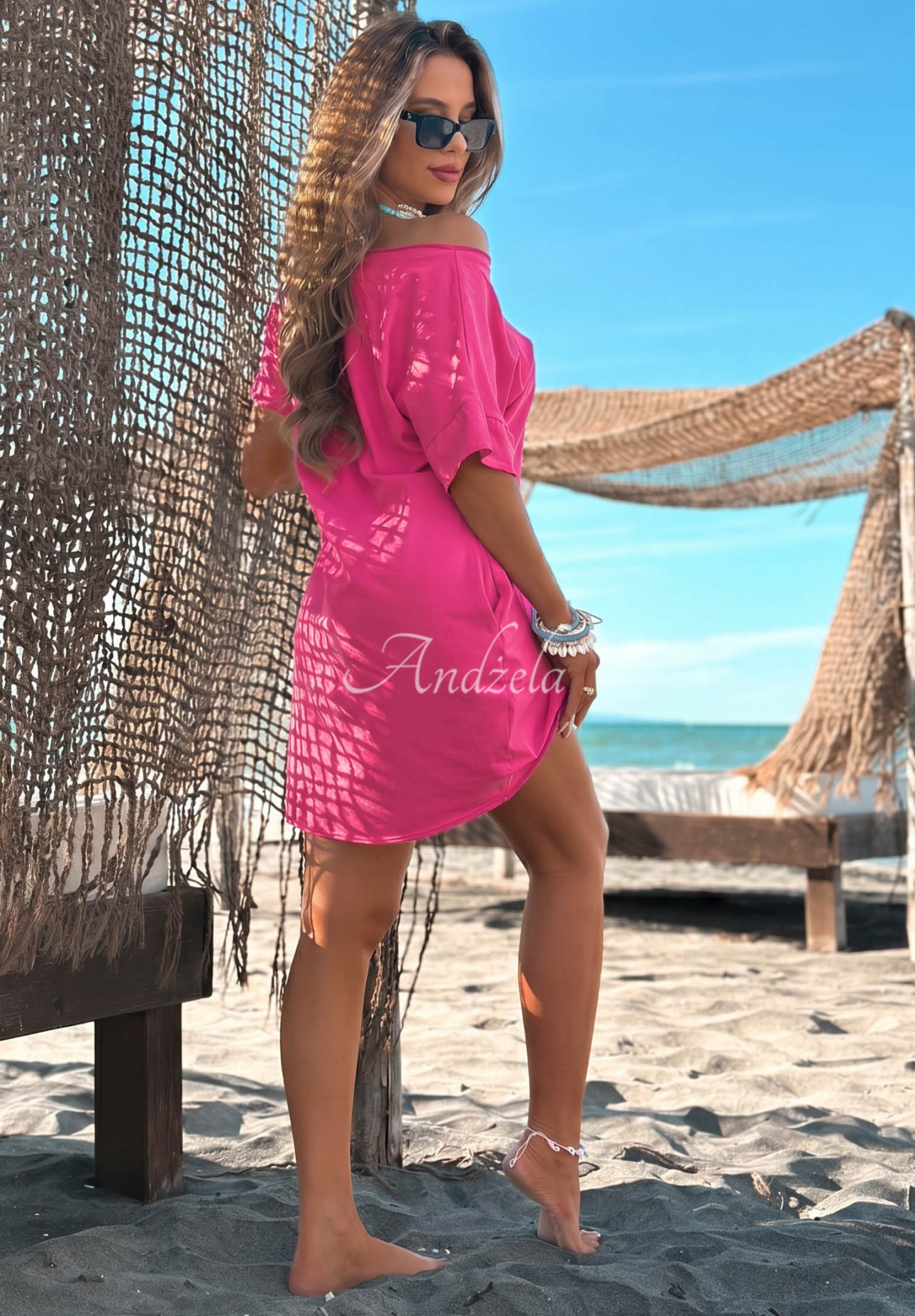 Baumwollkleid mit kurzen Ärmeln Morning Sun Fuchsia