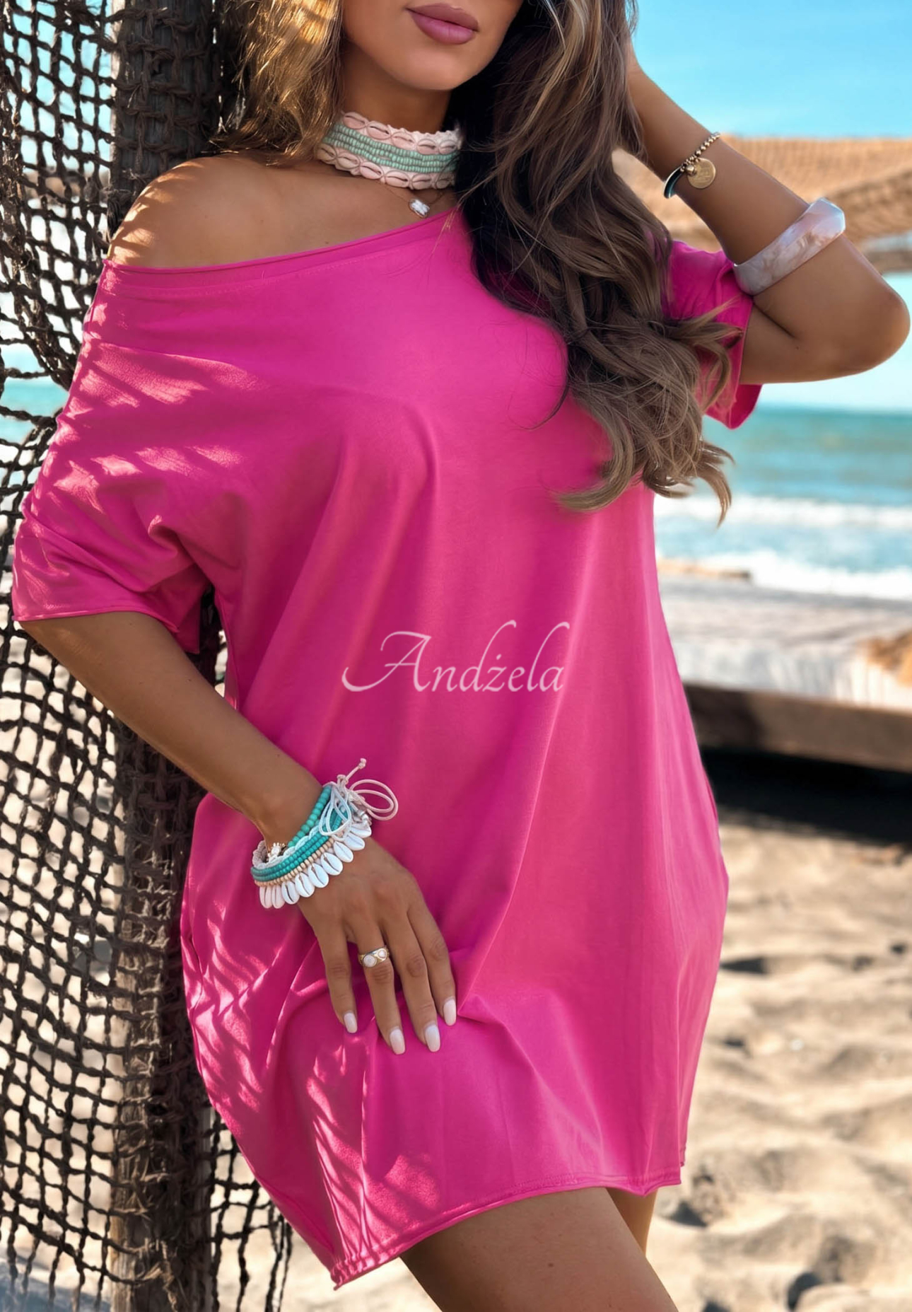 Baumwollkleid mit kurzen Ärmeln Morning Sun Fuchsia