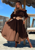 Viskose-Set Off-Shulder-Bluse und Maxirock mit Gürtel Summer Beauty Schokoladenbraun