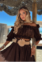Set Bluse Kleid im spanischen Stil i Hose wide leg z paskiem Spanish Beauty Rot