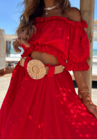 Set Bluse Kleid im spanischen Stil i Hose wide leg z paskiem Spanish Beauty Rot