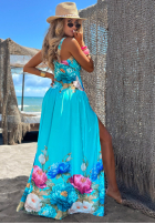 Kwiecista Kleid maxi z rozcięciem Florisse Türkis
