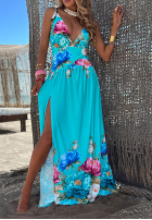 Kwiecista Kleid maxi z rozcięciem Florisse Türkis