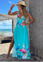 Kwiecista Kleid maxi z rozcięciem Florisse Türkis