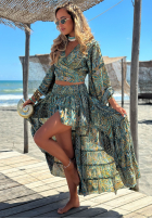 Wzorzysty Set kopertowa Bluse i asymetryczna Rock Sunrise Secret Himmelblau
