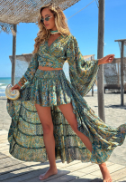 Wzorzysty Set kopertowa Bluse i asymetryczna Rock Sunrise Secret Himmelblau