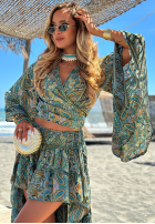 Wzorzysty Set kopertowa Bluse i asymetryczna Rock Sunrise Secret Himmelblau