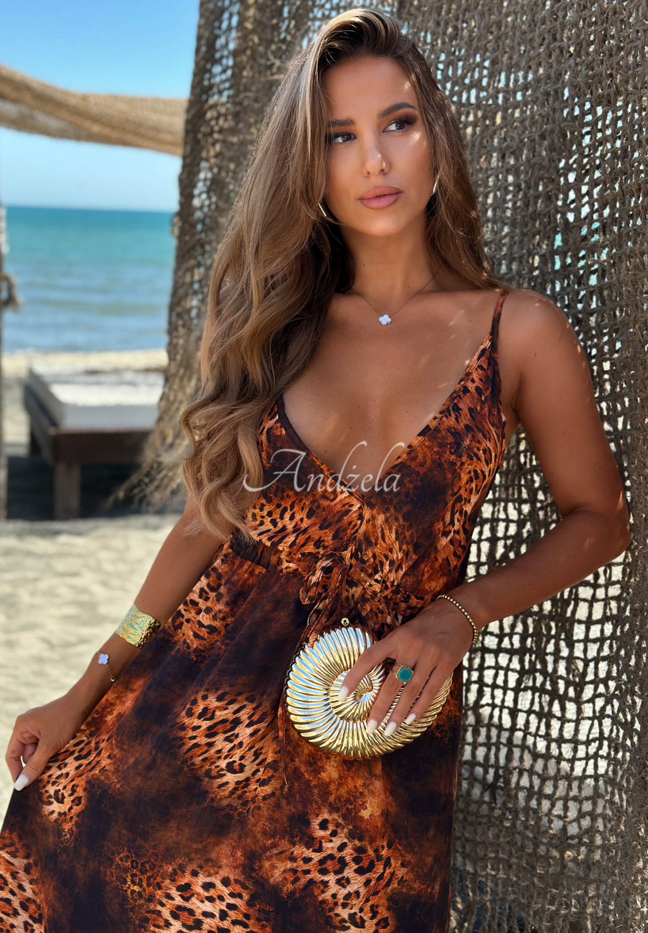 Maxikleid mit Trägern und Leopardenmuster Lava Camel