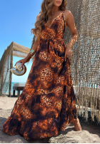 Kleid maxi na ramiączkach w panterkę Sun Lava Camel