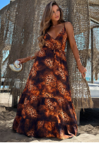 Kleid maxi na ramiączkach w panterkę Sun Lava Camel