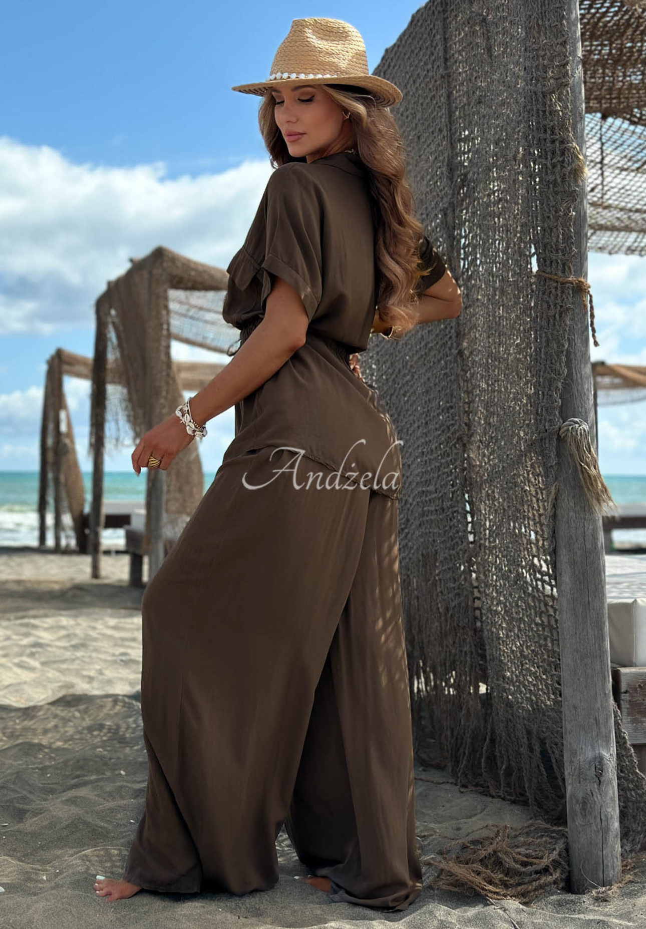 Viskose-Set: Hemd mit Manschetten und Hose wide leg Elite Summer Schokoladenbraun