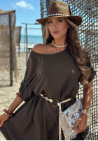 Kleid midi z plecionym paskiem Summer Diva Schokoladenbraun
