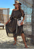 Kleid midi z plecionym paskiem Summer Diva Schokoladenbraun