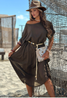 Kleid midi z plecionym paskiem Summer Diva Schokoladenbraun