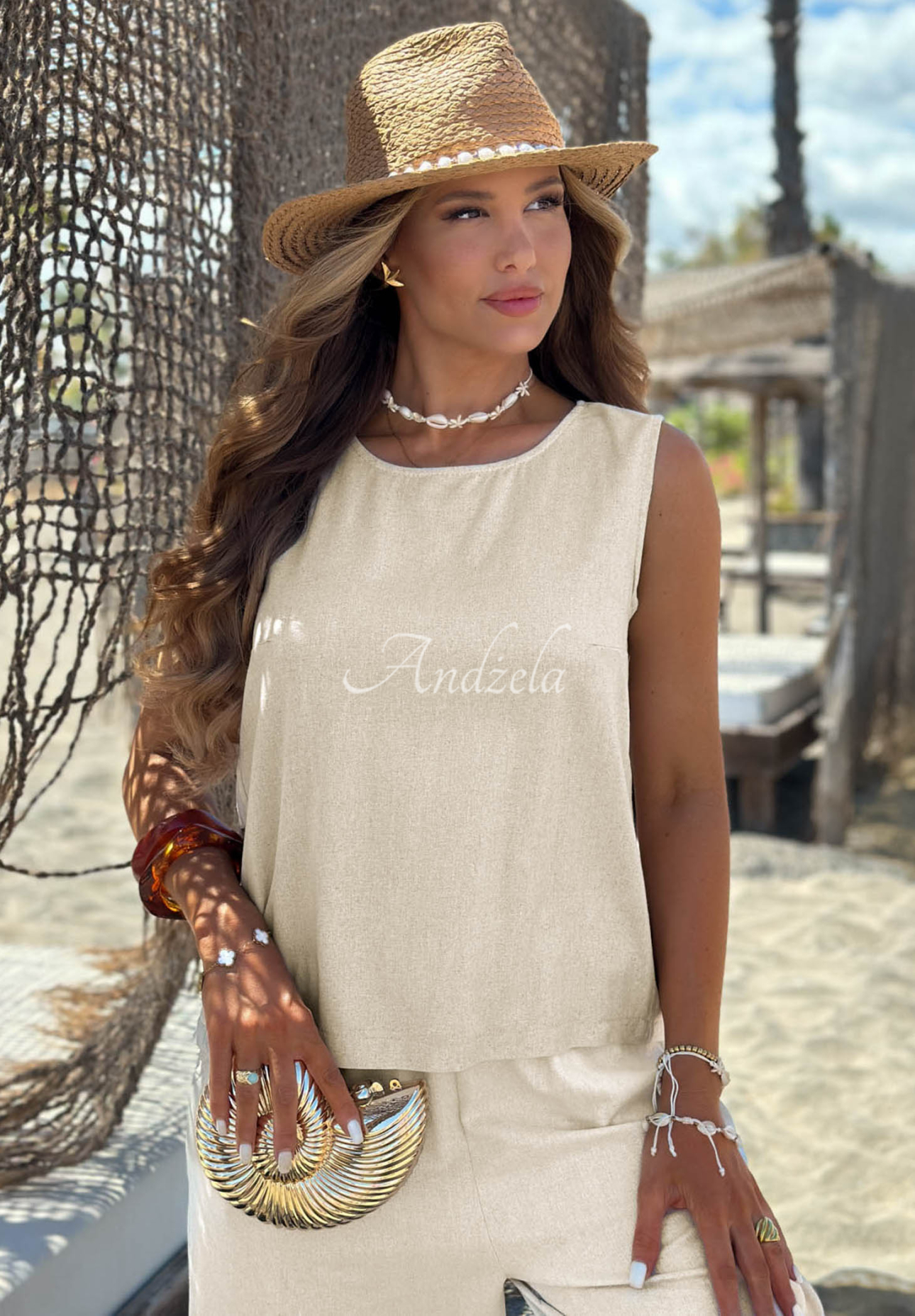 Leinen Set Bluse und Hose Linen Whisper Beige