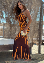 Kleid maxi na ramiączkach Mit Muster Sun Flames Schokoladenbraun