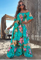 Geblümtes Maxikleid aus Viskose Summer Florisa Türkis