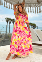 Kwiecista sukienka Kleid im spanischen Stil maxi z falbankami Bloom Coast pomarańczowo-Rosa