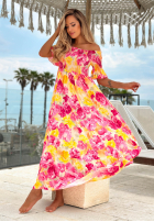 Kwiecista sukienka Kleid im spanischen Stil maxi z falbankami Bloom Coast pomarańczowo-Rosa