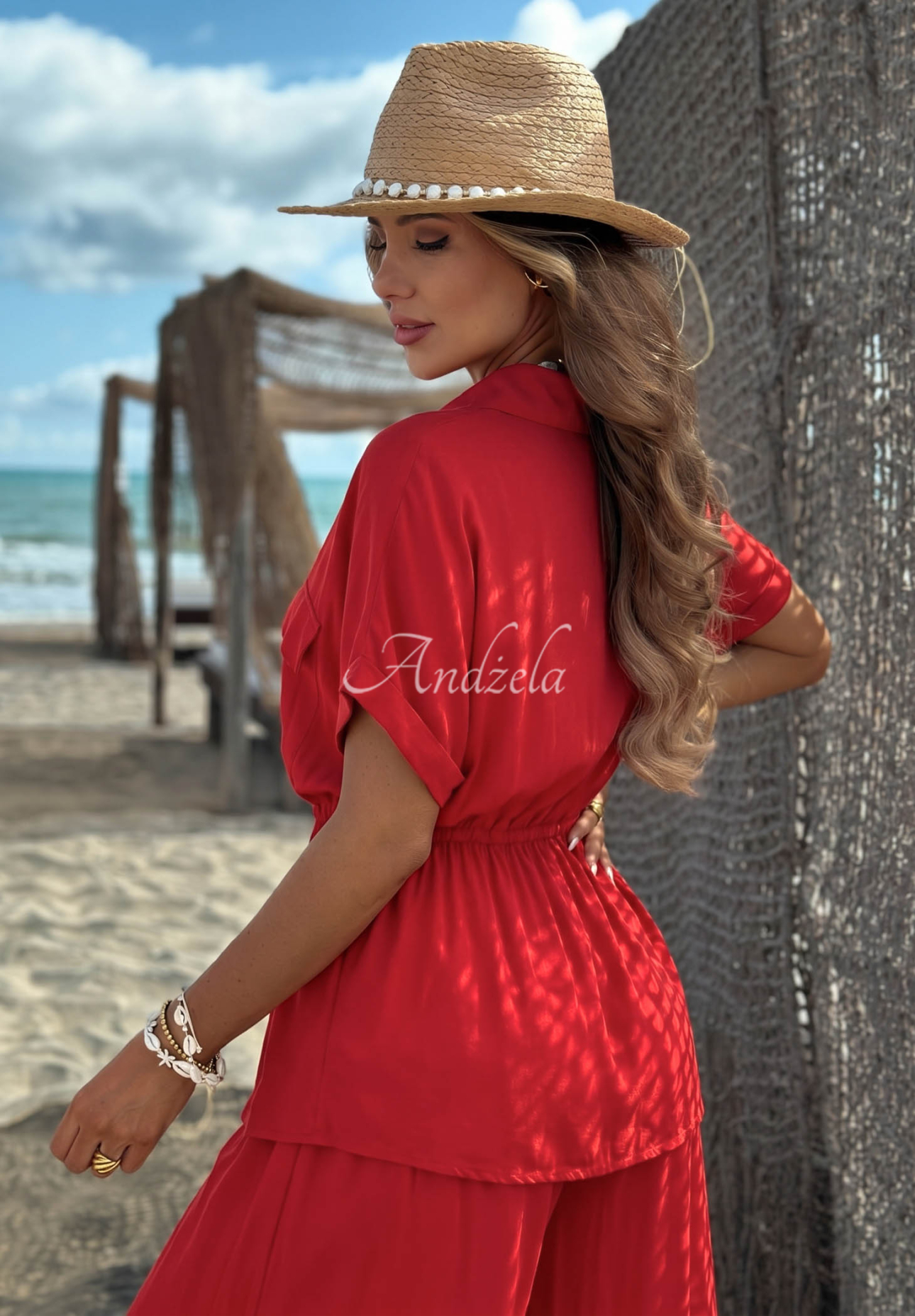 Viskose-Set: Hemd mit Manschetten und Hose wide leg Elite Summer Rot