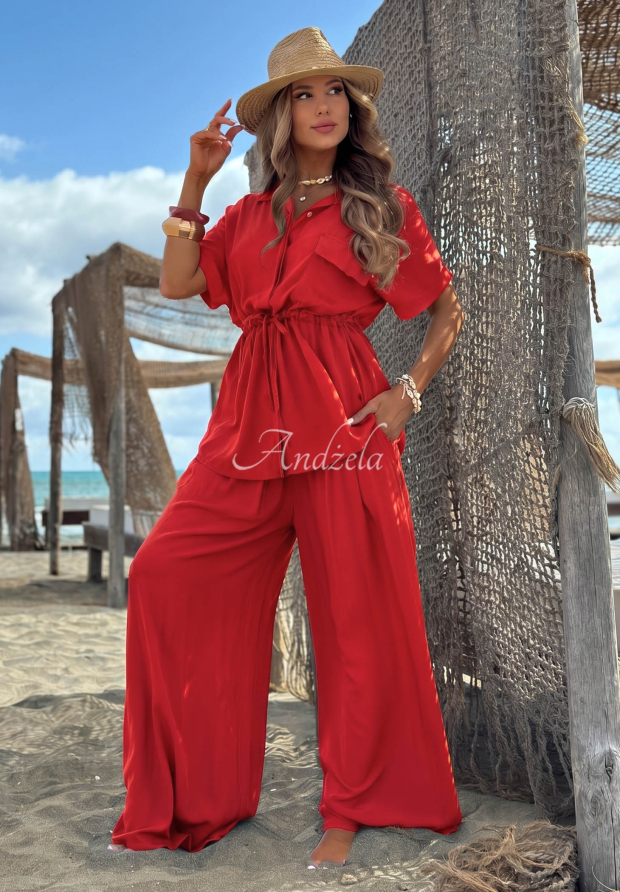 Viskose-Set: Hemd mit Manschetten und Hose wide leg Elite Summer Rot