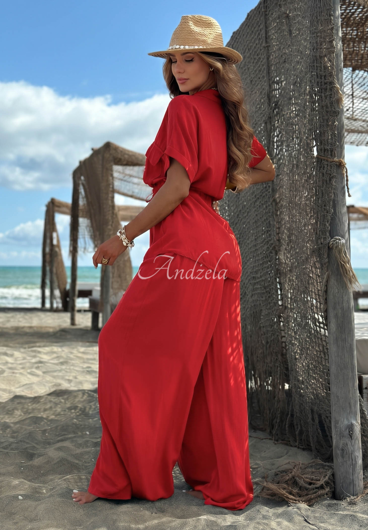 Viskose-Set: Hemd mit Manschetten und Hose wide leg Elite Summer Rot