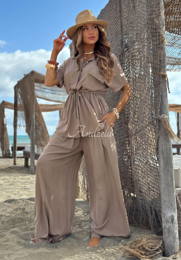 Viskose-Set: Hemd mit Manschetten und Hose wide leg Elite Summer Beige