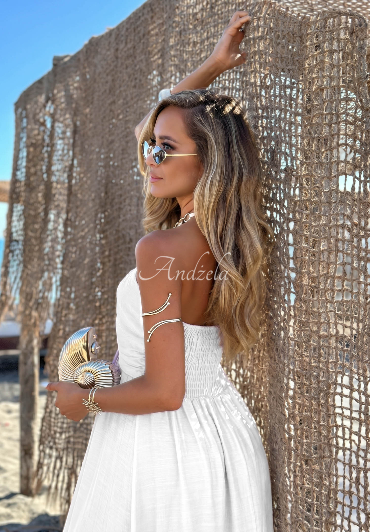 Maxikleid aus Viskose mit Trägern und Rüschen Summer Darling Weiß