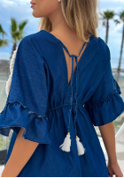 Kleid maxi z wyszywanymi kwiatami Lagoon Bloom Dunkelblau